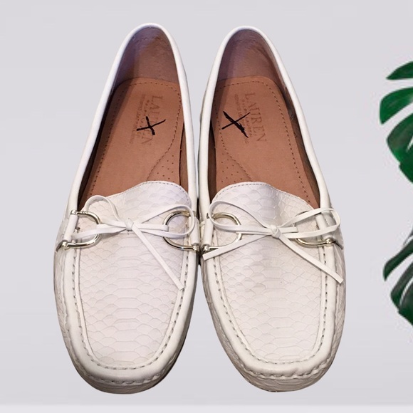Ralph Lauren White Python Moccasins 
